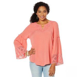 NWT DG2 Bell Sleeve Crinkle Top 2X Coral Pink